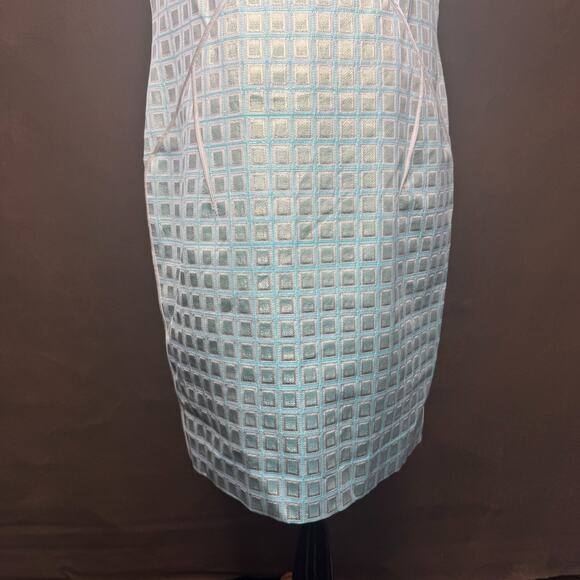 Per Se by Carlisle Metallic Aqua Sheath Dress NWT $625 Size 12 Modern Luxury - Picture 5 of 12